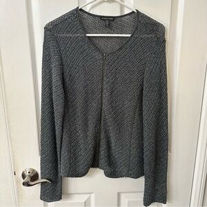 Eileen Fisher gray linen blend zip-front cardigan sweater, M